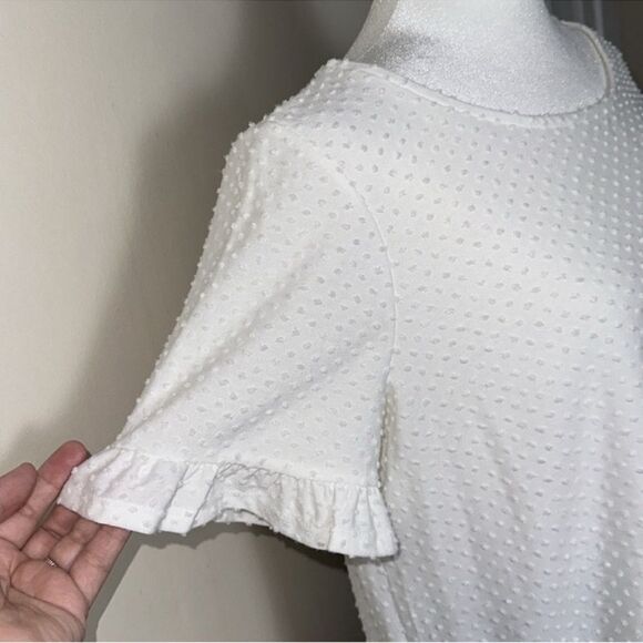 W5 x Anthro L White Swiss Dot Short Ruffle Sleeve & Hem Top - Picture 5 of 9
